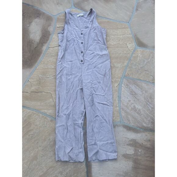 Mod Ref Jumpsuit Womens Medium Beige Cottagecore Straight Flare Cropped Cotton - Picture 1 of 4